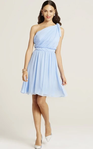Mini Sleeveless Ruched One-Shoulder Chiffon Bridesmaid Dress