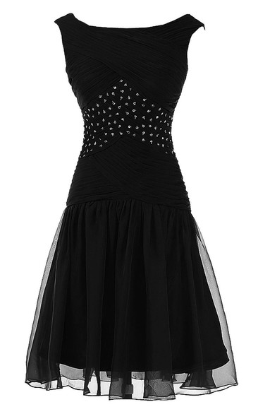 Cap-sleeved A-line Chiffon Layered Dress With Beadings