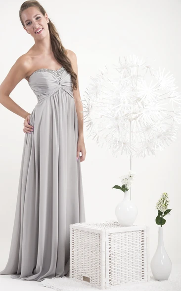 Sheath Sweetheart Beaded Floor-Length Sleeveless Chiffon Bridesmaid Dress With Ruching