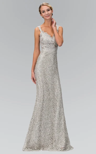 Sheath Floor-Length Straps Sleeveless Sequins Dress With Beading