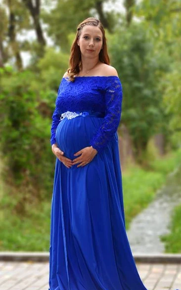 A-line Illusion Long Sleeve Empire Maternity Dress