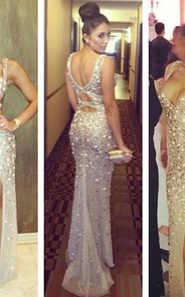 Shiny Sweetheart Slit Front Sexy Prom Dress Mermaid Party Dress With Beadings