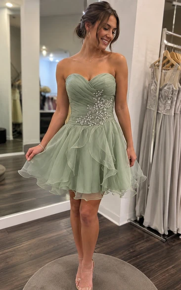 Sweetheart Short Dress With Beadings and Ruffles