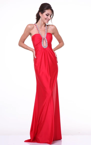 Sheath Floor-Length Sleeveless Jersey Straps Dress With Beading