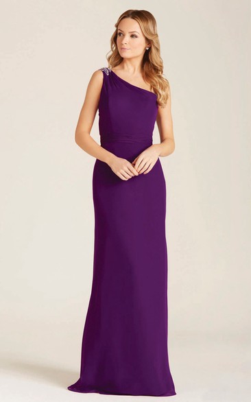 Sleeveless One-Shoulder Chiffon Bridesmaid Dress