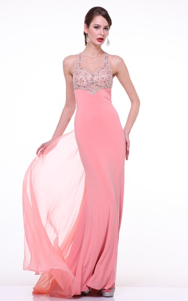 Sheath Jewel-Neck Sleeveless Jersey Keyhole Dress With Draping And Beading