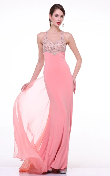 Sheath Jewel-Neck Sleeveless Jersey Keyhole Dress With Draping And Beading