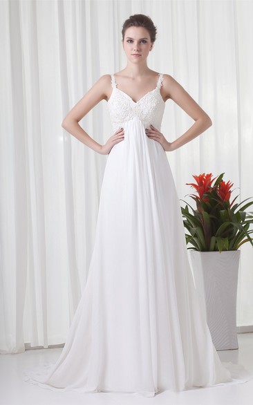 Spaghetti-Strap Floor-Length Empire Dress With Lace
