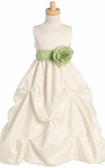 Floral Ruched Floral Organza Flower Girl Dress With Ribbon