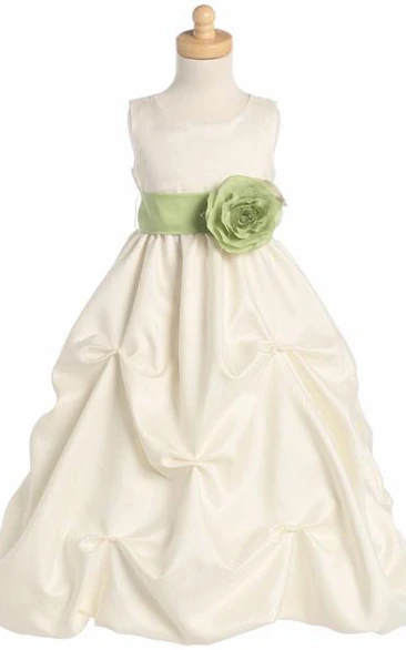 Floral Ruched Floral Organza Flower Girl Dress With Ribbon