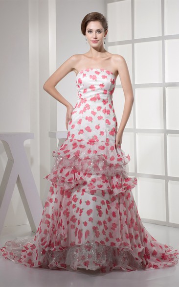 Floral A-Line Sleeveless Peplum and Gown With Sequins
