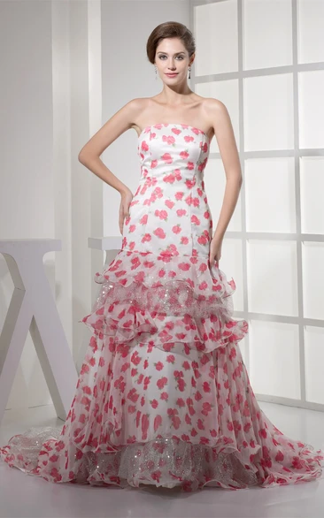 Floral A-Line Sleeveless Peplum and Gown With Sequins