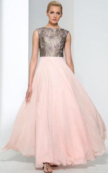 A-Line Bateau Cap Sleeves Lace Evening Dress