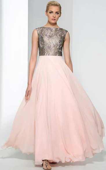 A-Line Bateau Cap Sleeves Lace Evening Dress