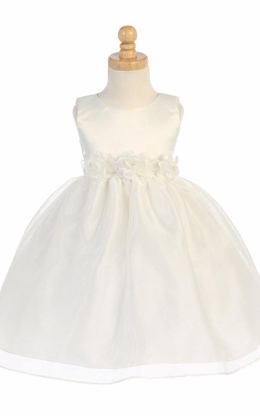 Tea-Length Tiered Sleeveless Organza&Satin Flower Girl Dress