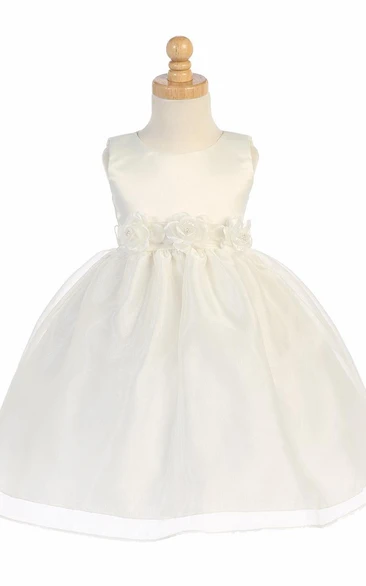 Tea-Length Tiered Sleeveless Organza&Satin Flower Girl Dress