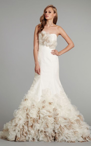 Gorgeous Strapless Floral Bodice Organza Dress With Illusion Corset ...