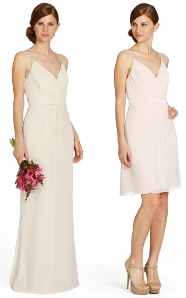 Spaghetti Long Sleeveless Ruched Chiffon Bridesmaid Dress