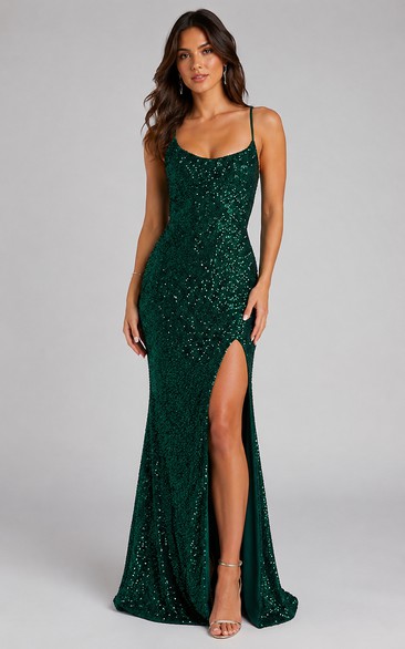 Sheath Spaghetti Sequins Prom Dress with Sequins
