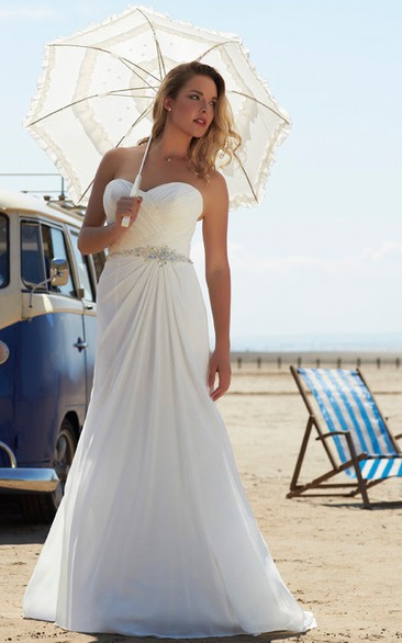 Sheath Maxi Criss-Cross Sweetheart Sleeveless Chiffon Wedding Dress