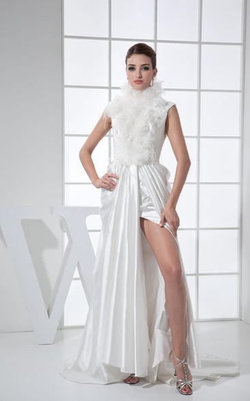 Sleeveless Front-Split Satin Dress With Floral Top