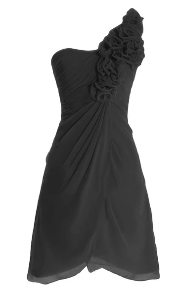 One-shoulder Ruching Bridal Dress With 3D Flowers