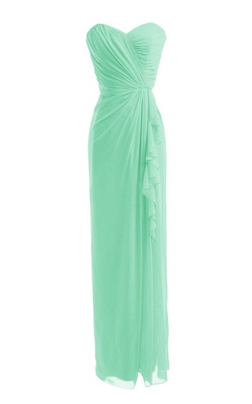 Strapless Sweetheart Side-drappping Chiffon Sheath Gown