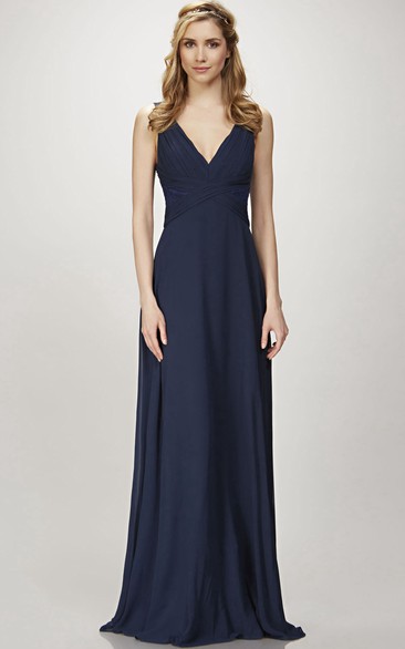 V-Neck Floor-Length Sleeveless Chiffon Bridesmaid Dress With Low-V Back