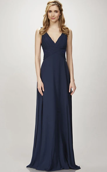 V-Neck Floor-Length Sleeveless Chiffon Bridesmaid Dress With Low-V Back