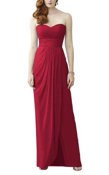 Sweetheart Ruched Chiffon Long Bridesmaid Dress with Front Split