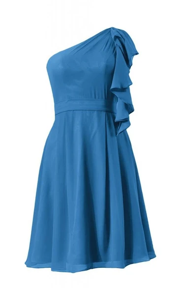 One-shoulder Drapped Sleeve Knee-length Pleated Chiffon Dress