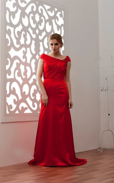 Flamboyant Satin Caped-Sleeve Epaulet and Dress With Ruching