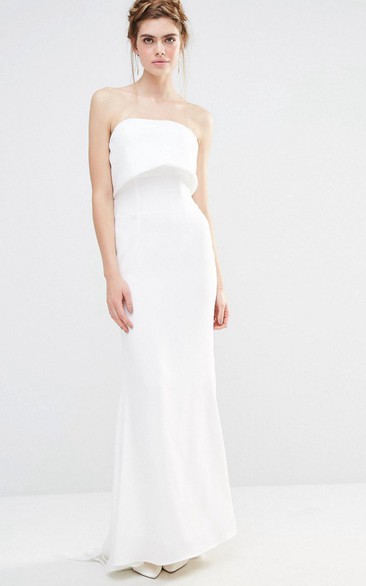 Sheath Strapless Chiffon Wedding Dress With Bow