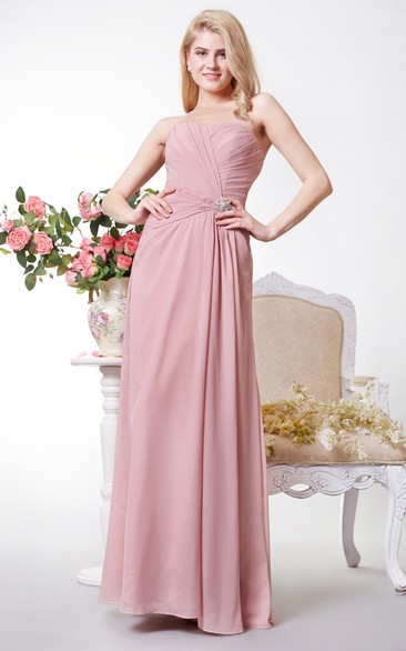 Sexy Strapless A-line Chiffon Long Dress With Beadings
