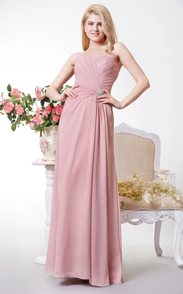Sexy Strapless A-line Chiffon Long Dress With Beadings
