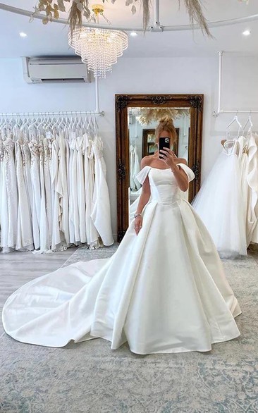 Off-the-shoulder Satin Ball Gown Elegant Wedding Dress