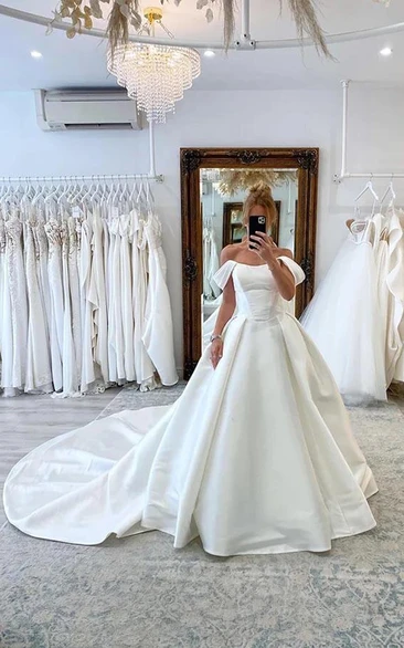 Off-the-shoulder Satin Ball Gown Elegant Wedding Dress
