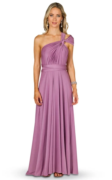 Sleeveless One-Shoulder Bowed Jersey Convertible Bridesmaid Dress With Straps