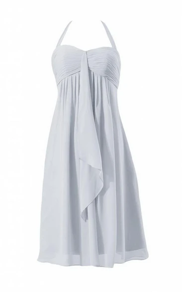 Halter Short Empire Chiffon Dress With Ruching