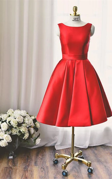 High Quality Bateau Red Short Homecoming Dress Bowknot