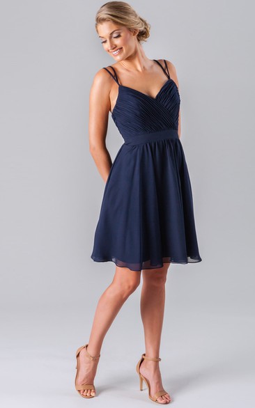 Mini Criss-Cross Spaghetti Sleeveless Chiffon Bridesmaid Dress With Straps