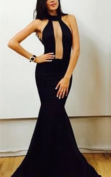 Sexy Black High-Neck Mermaid Prom Dresses Floor Length Evening Gowns