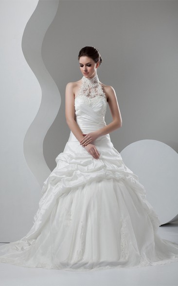 High-Neck Pick-Up Sleeveless Lace and Gown With Beading