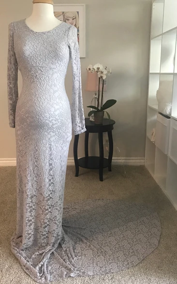 Lace Sheath Illusion Long Sleeve Bateau Maternity Dress