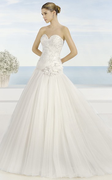 Ball Gown Maxi Embroidered Sweetheart Tulle Wedding Dress With Flower
