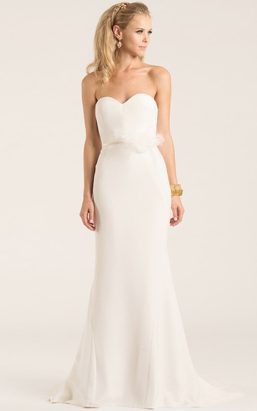 Sweetheart Long Chiffon Wedding Dress With Court Train And V Back