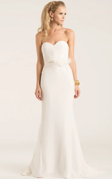 Sweetheart Long Chiffon Wedding Dress With Court Train And V Back