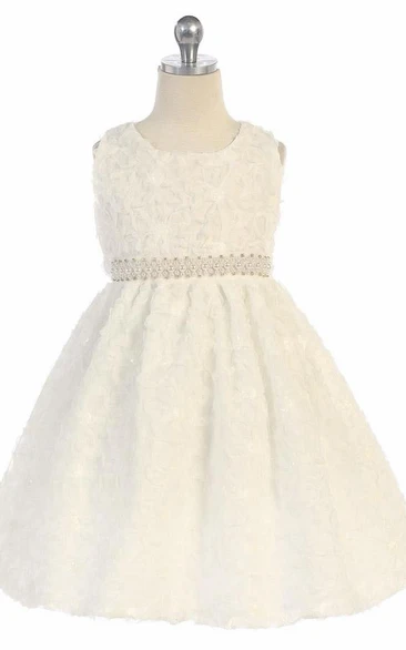 Tea-Length Beaded Tiered Sequins Flower Girl Dress