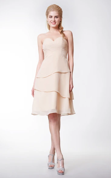 Simple Style Sweetheart Chiffon A-line Knee Length Dress With Layers