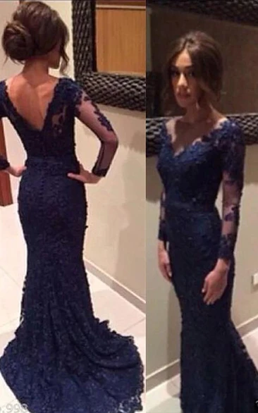 Gorgeous Long Sleeve Appliques Prom Dress Mermaid With Train